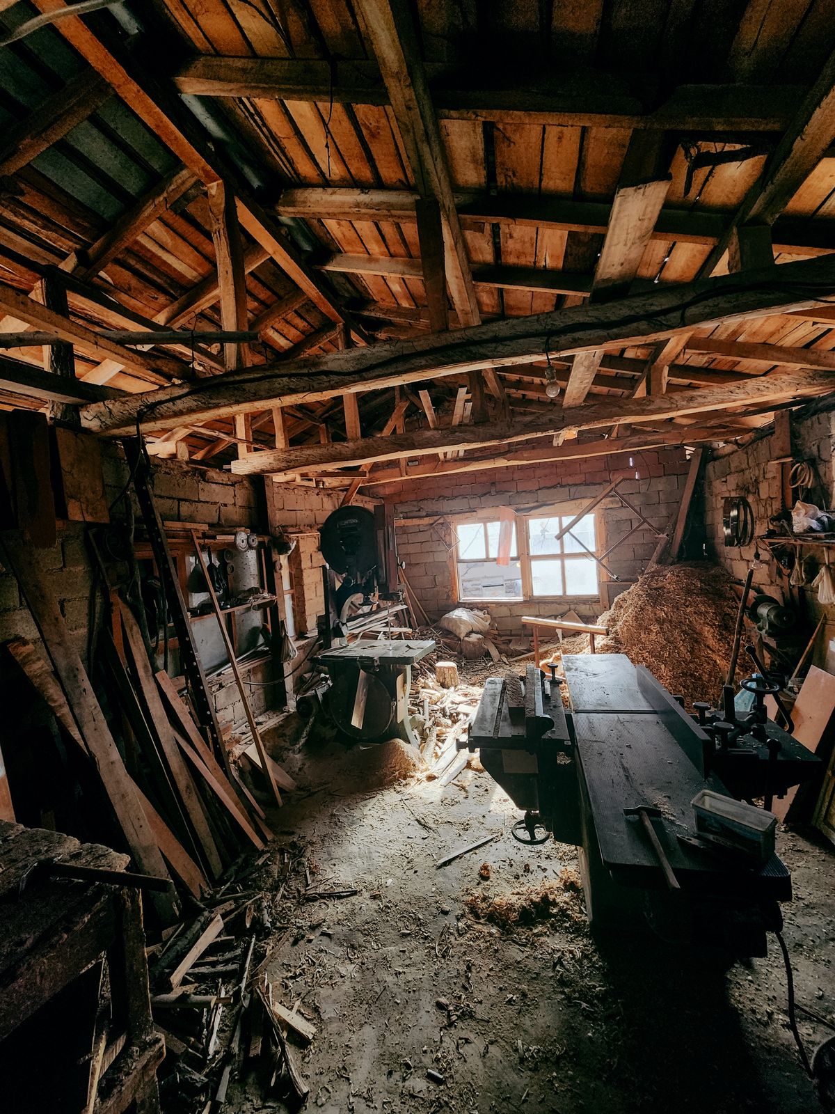 Original timber framing inside an old staircase hall